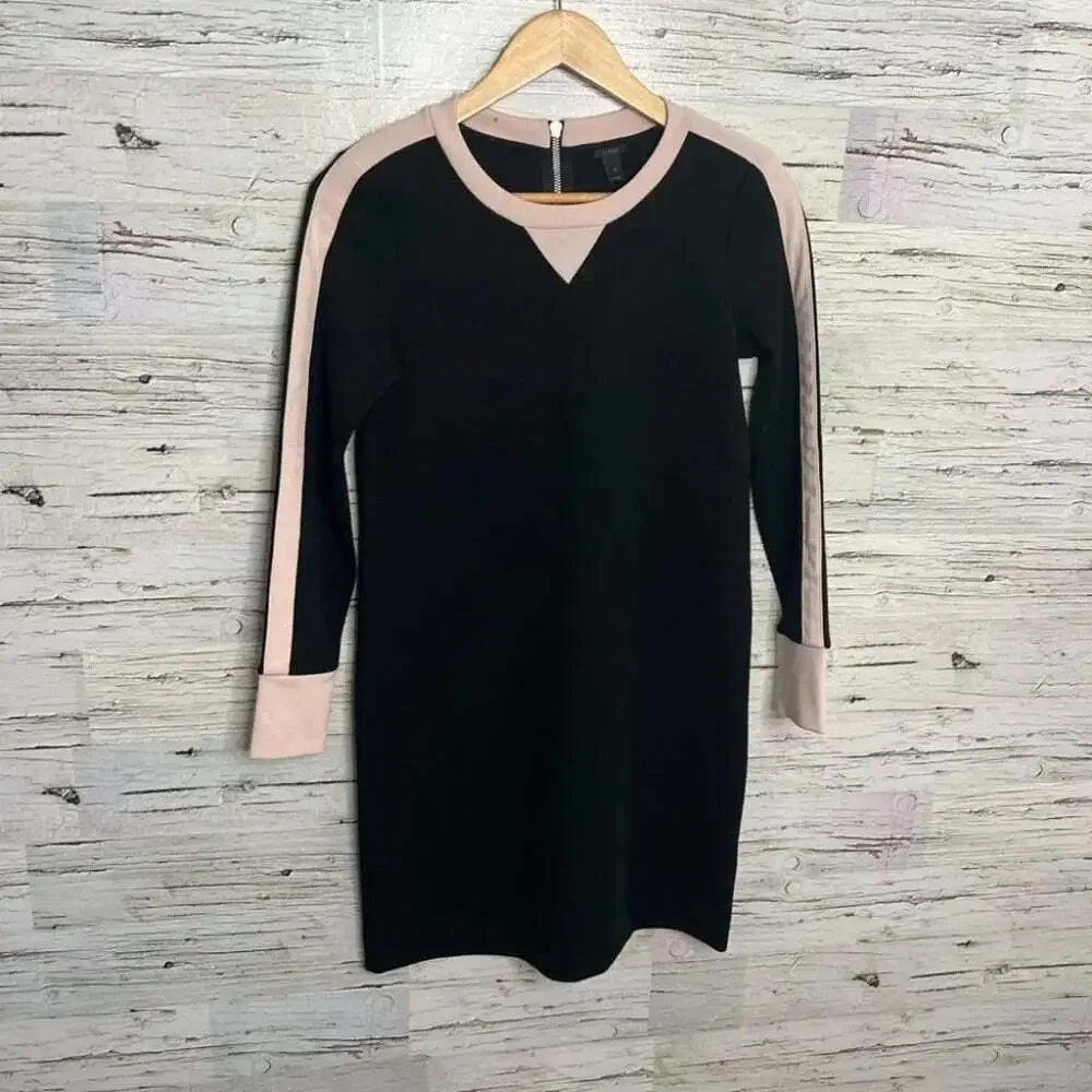 J crew size 0 long sleeve  pink black wool blend dress